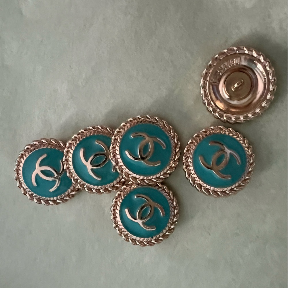 (Set of 6)19mm/Gold CC on”Turquoise”/Golden alloy/stamped/ shank back buttons